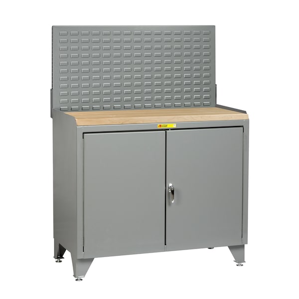 Counter Height Bench Cabinet, 36"W, Butcher Block, Louvered